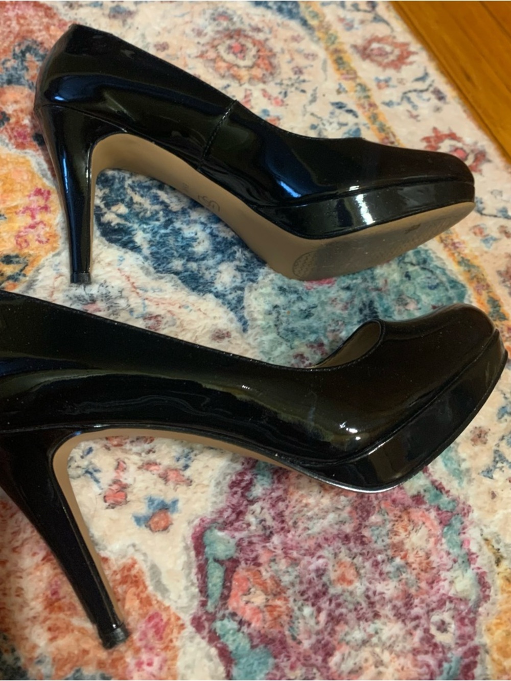 Joan & David Black Patent Round-Toe Pumps - Picture 2 of 4